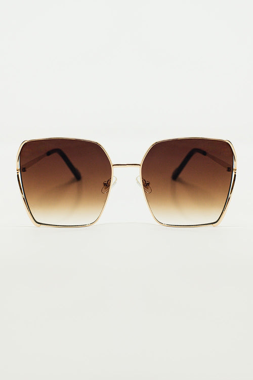 Gafas de sol cuadradas oversize de metal con lentes degradadas marrones