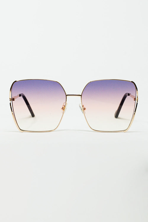 Gafas de sol cuadradas oversize de metal con lentes degradadas moradas