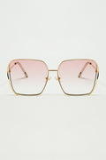 Q2 Gafas de sol cuadradas oversize de metal con lentes degradadas rosa claro