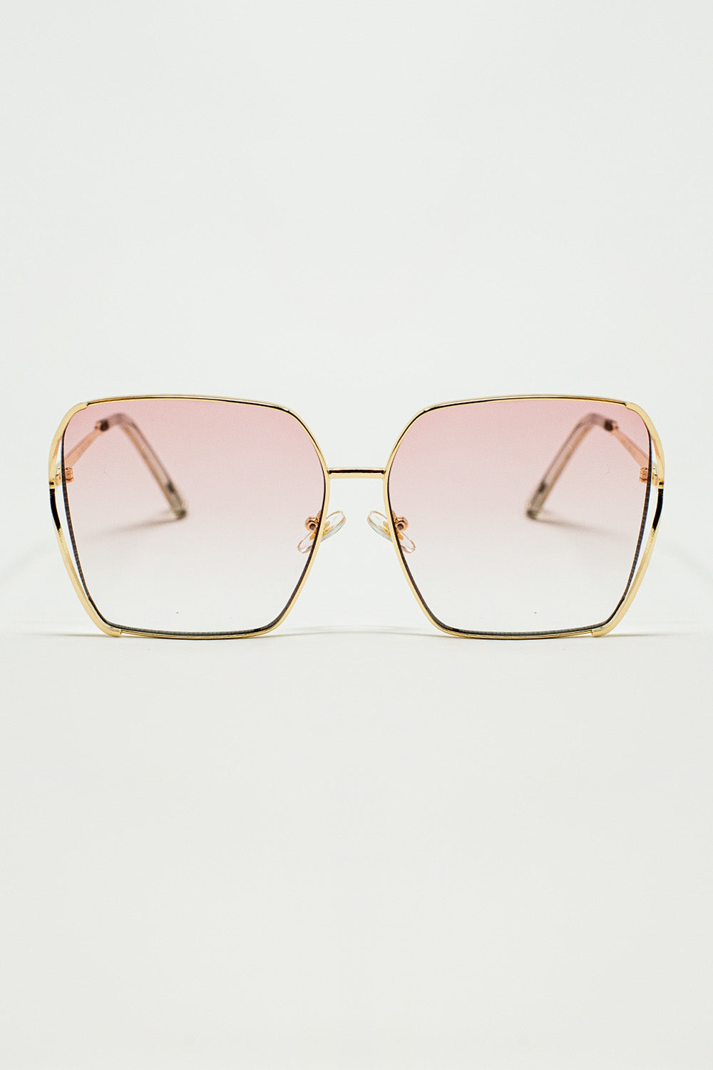 Q2 Gafas de sol cuadradas oversize de metal con lentes degradadas rosa claro