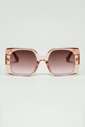 Q2 Gafas de sol cuadradas rosas con detalle dorado en el lateral