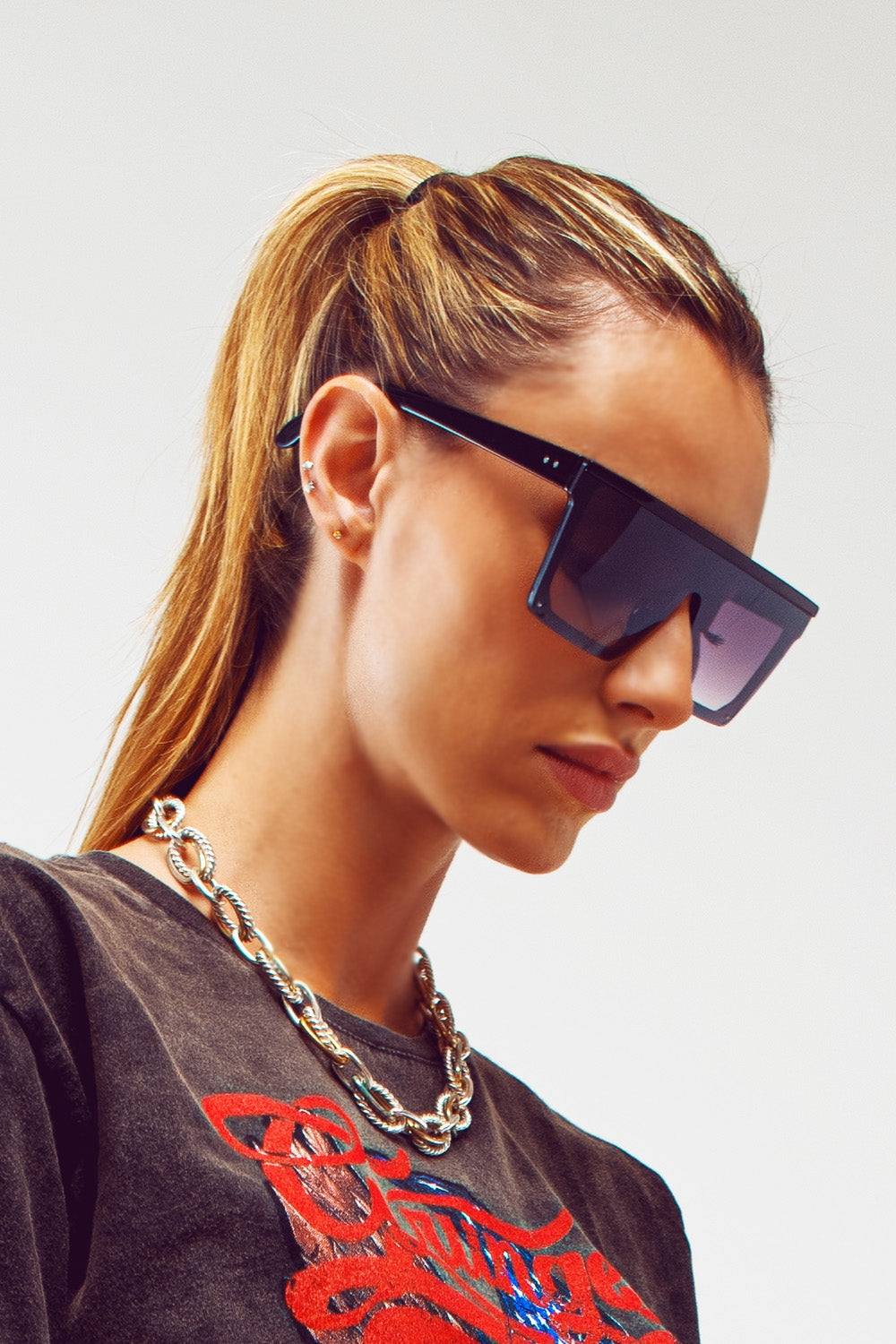 Gafas de sol cuadradas y extragrandes estilo años 70 en negro