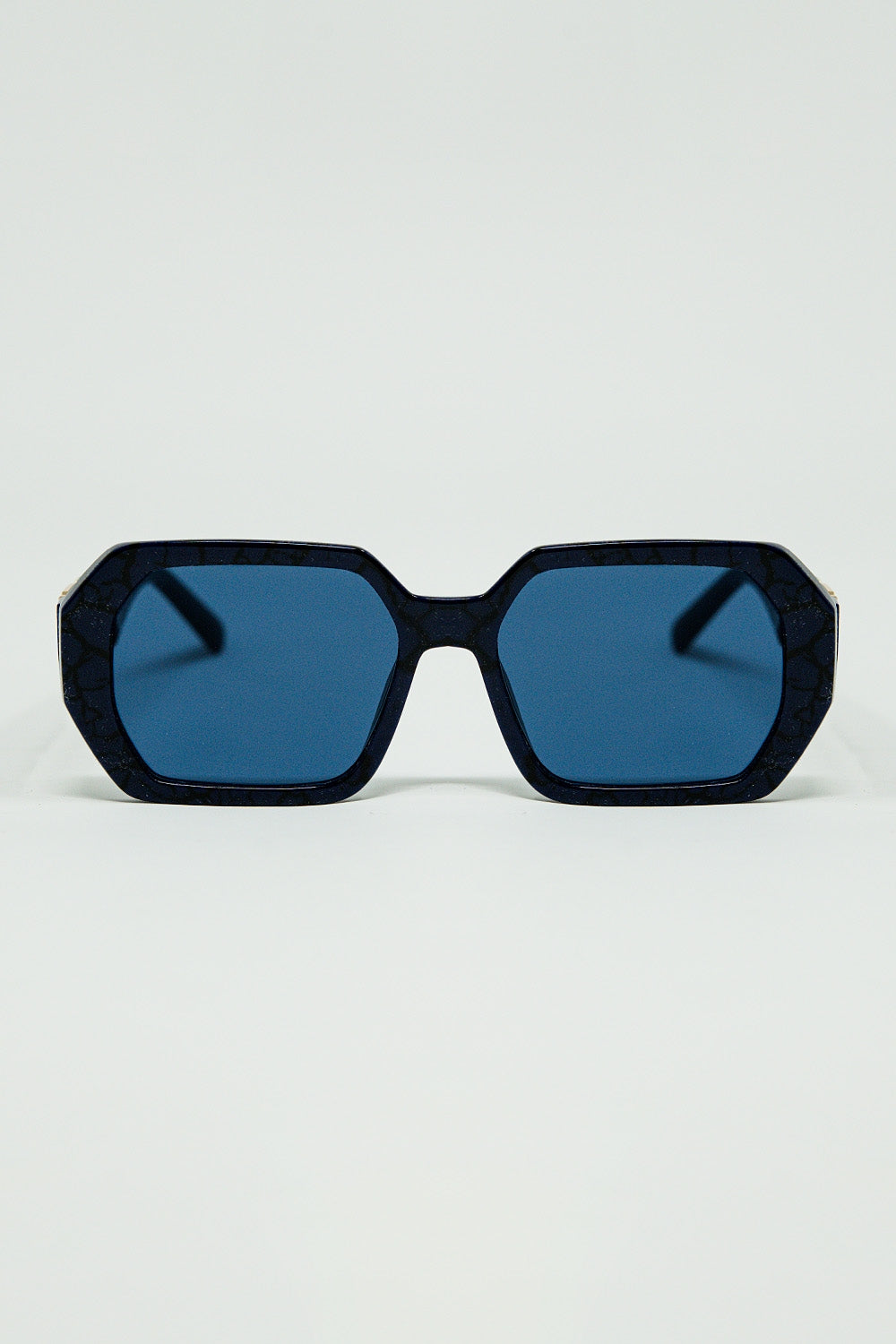Q2 Gafas de sol en forma de diamante en color negro con lentes de color azul intenso