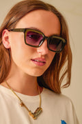 Q2 Gafas de sol gruesas de montura cuadrada Chunky Retro en verde