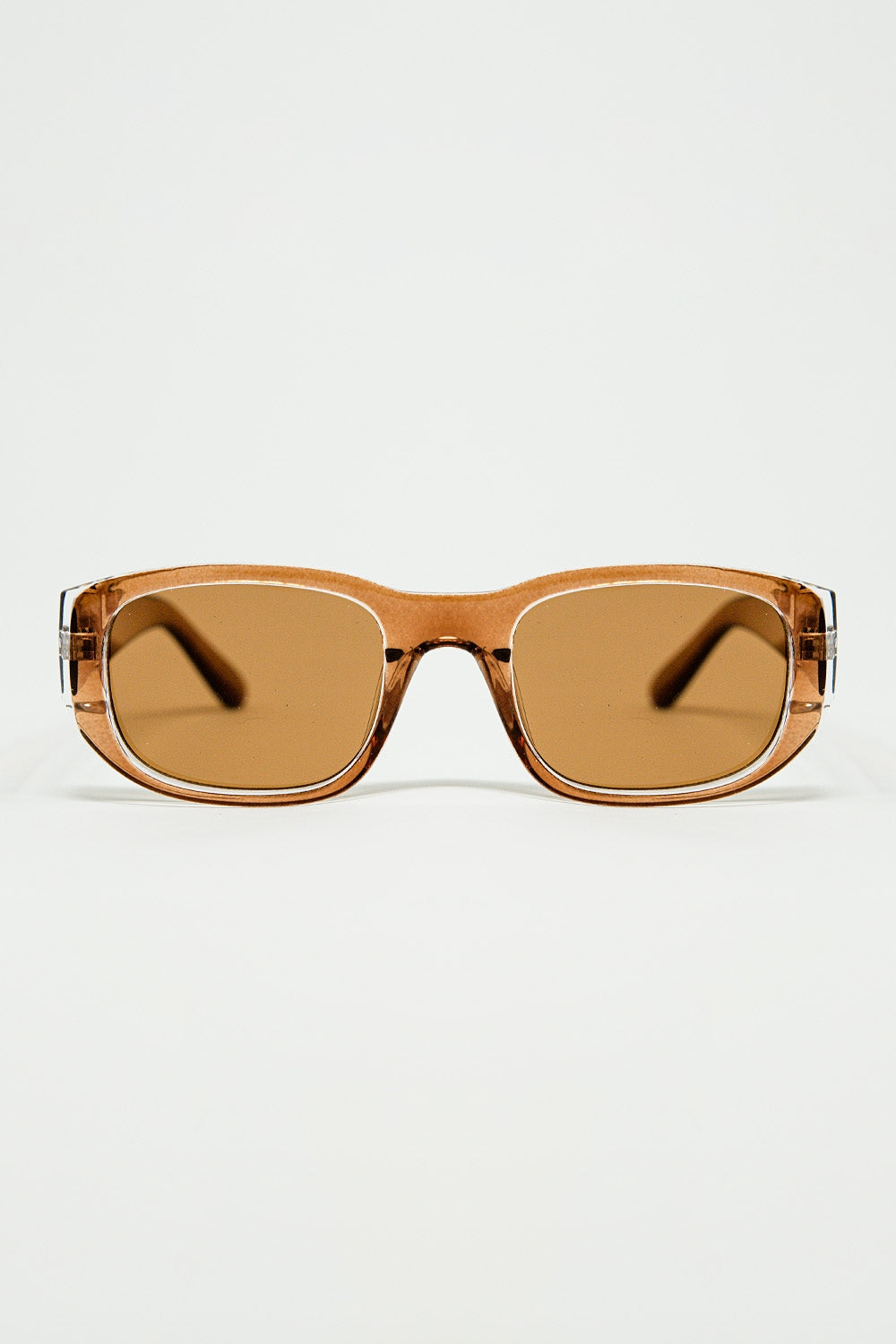 Q2 Gafas de sol ovaladas con montura camel transparente de alto brillo