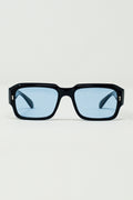 Q2 Gafas de sol rectangulares con montura negra y lentes azules