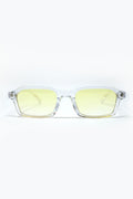 Q2 Gafas de sol rectangulares con montura transparente de acetato grueso y cristales ahumados amarillos