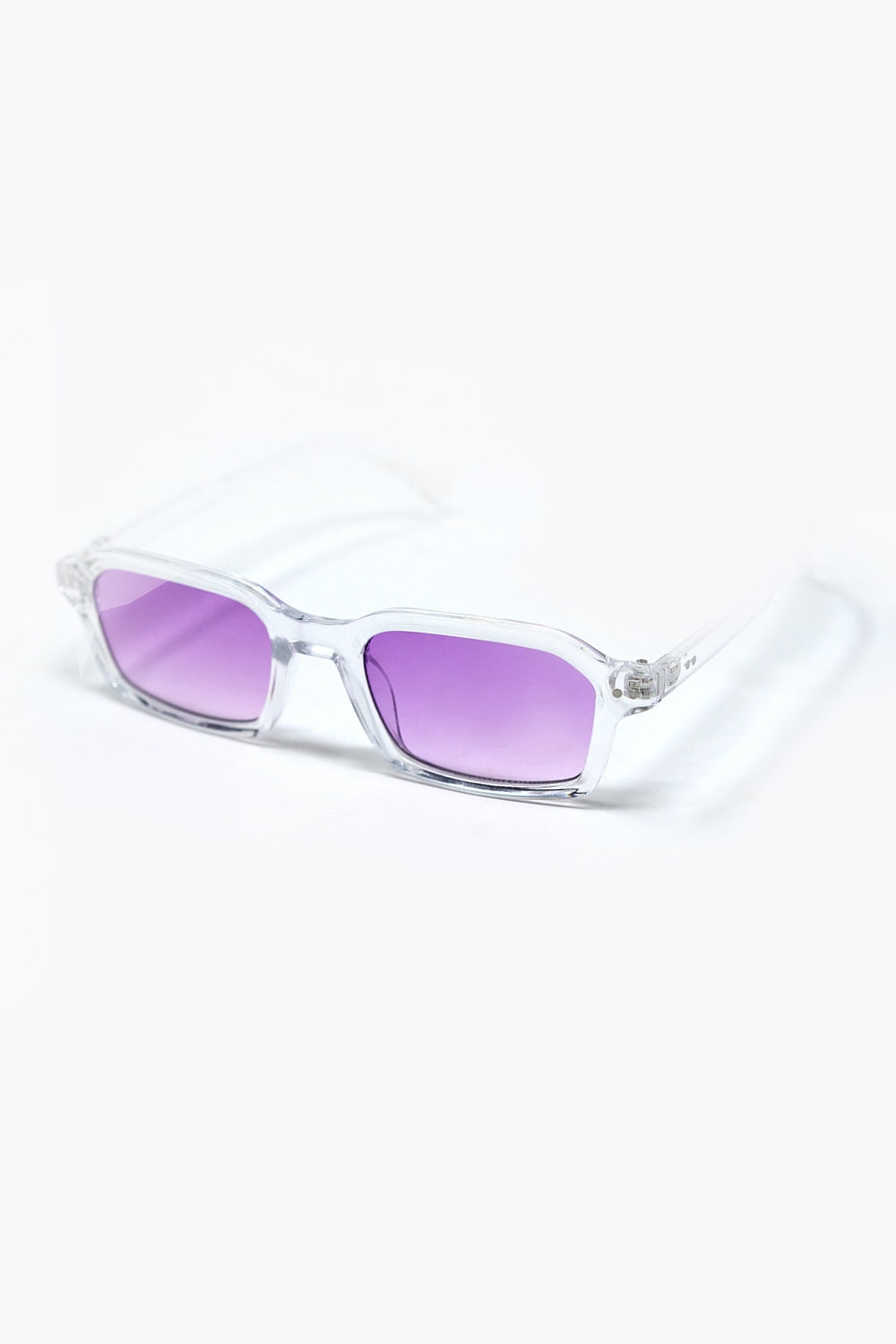 Gafas de sol rectangulares con montura transparente de acetato grueso y cristales ahumados morados