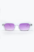Gafas de sol rectangulares con montura transparente de acetato grueso y cristales ahumados morados