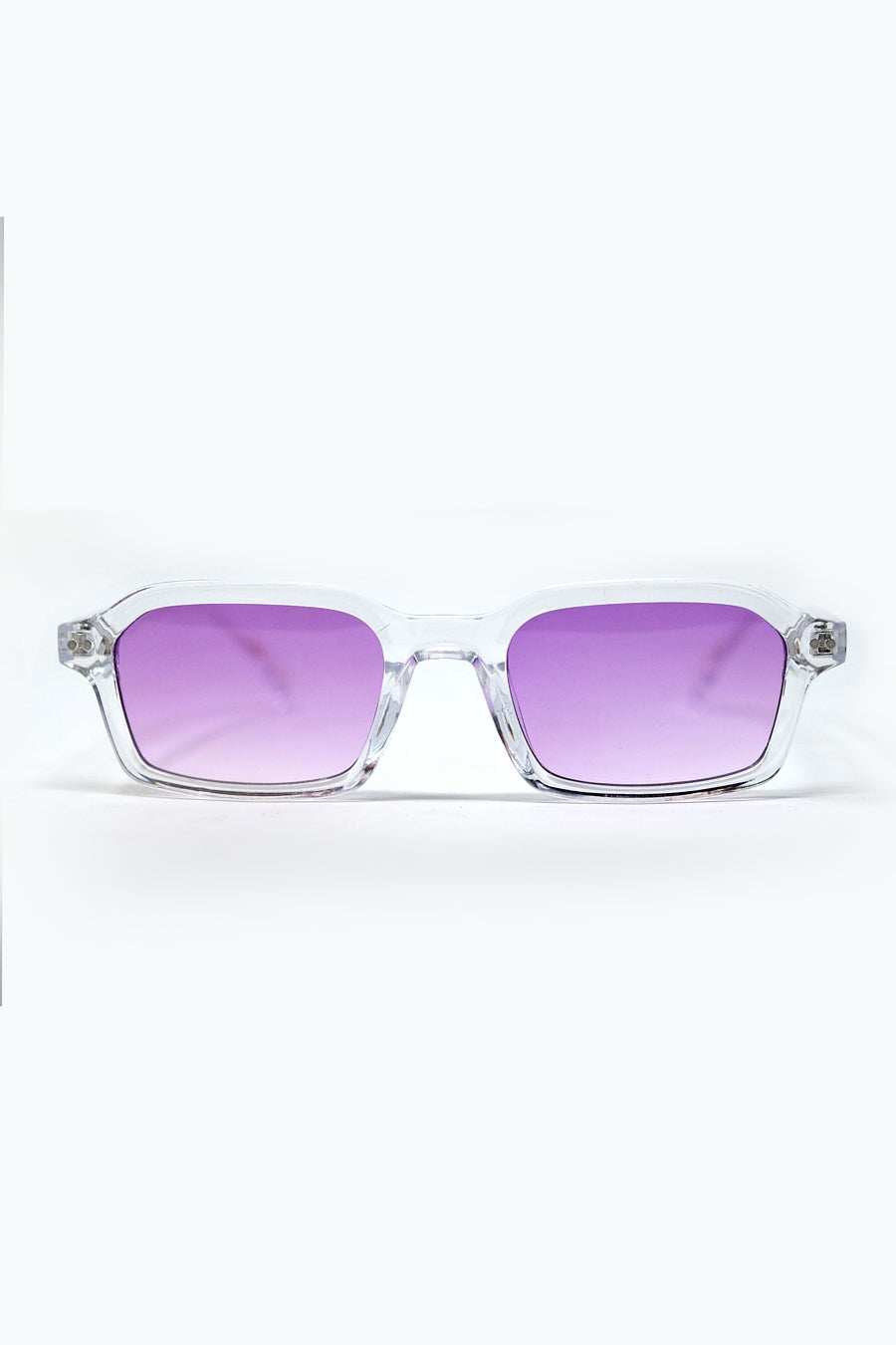 Gafas de sol rectangulares con montura transparente de acetato grueso y cristales ahumados morados