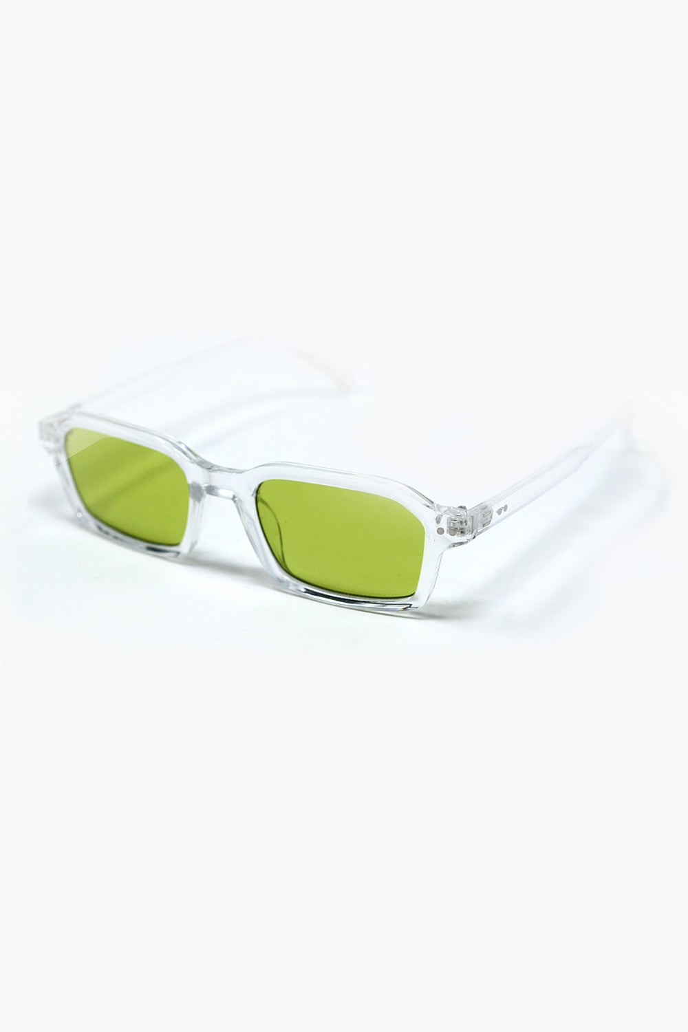Gafas de sol rectangulares con montura transparente de acetato grueso y cristales ahumados verdes