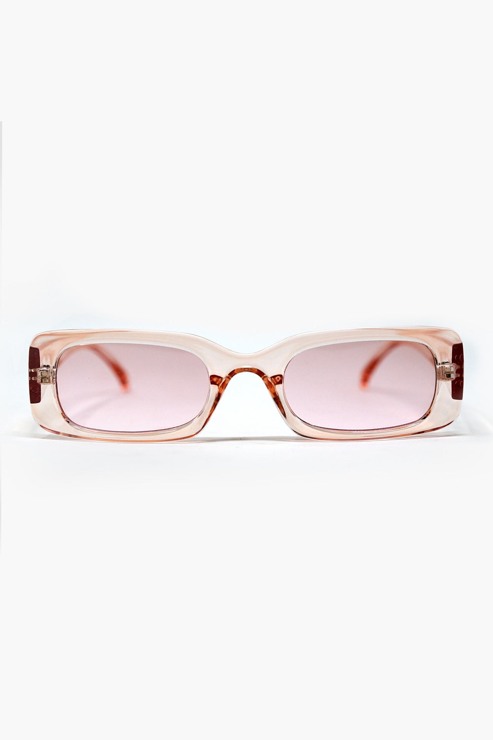 Q2 Gafas de sol rectangulares rosa transparente con cristales ahumados rosa
