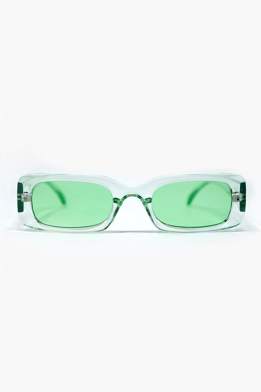 Q2 Gafas de sol rectangulares verdes transparentes con cristales ahumados verdes