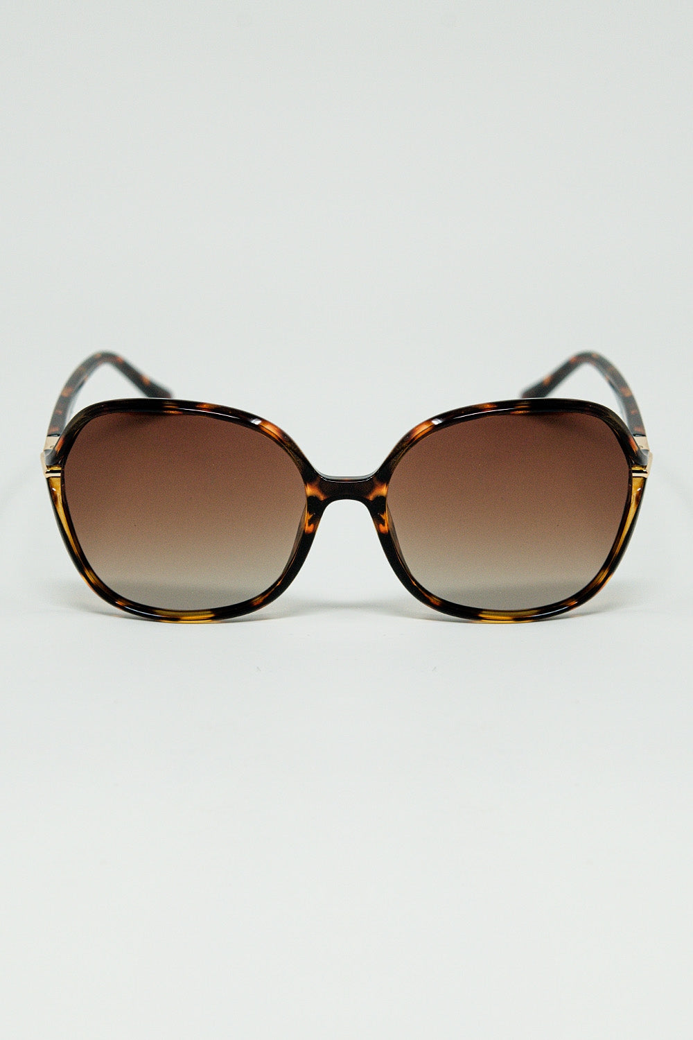 Q2 Gafas de sol redondas con estampado beige y detalle metálico dorado