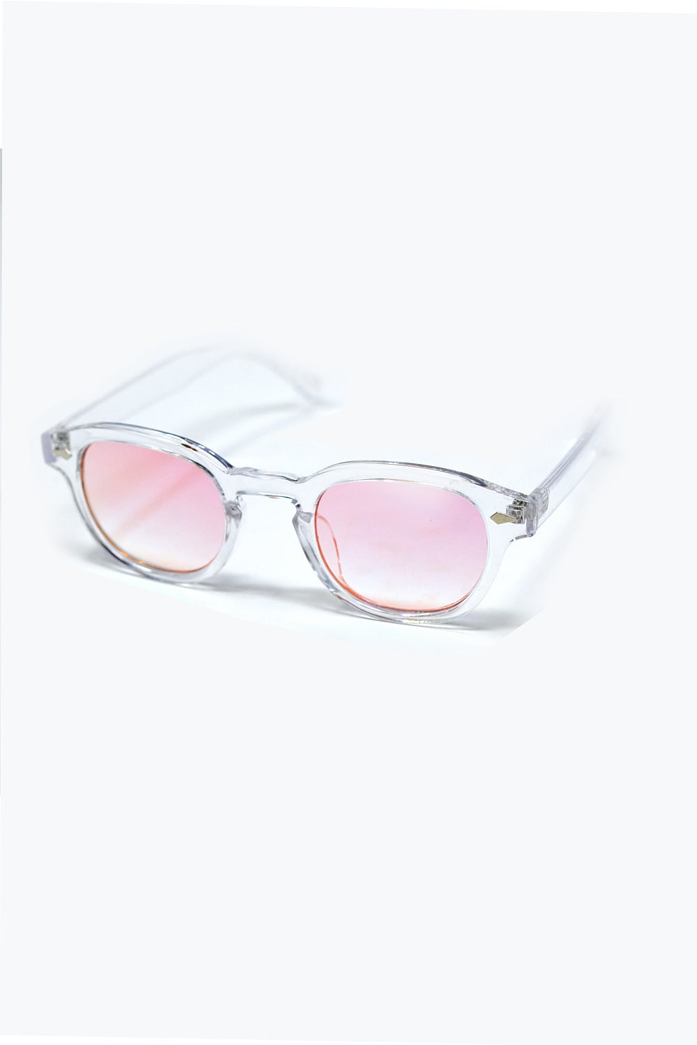 Gafas de sol redondas transparentes con lente degradada rosa bebé