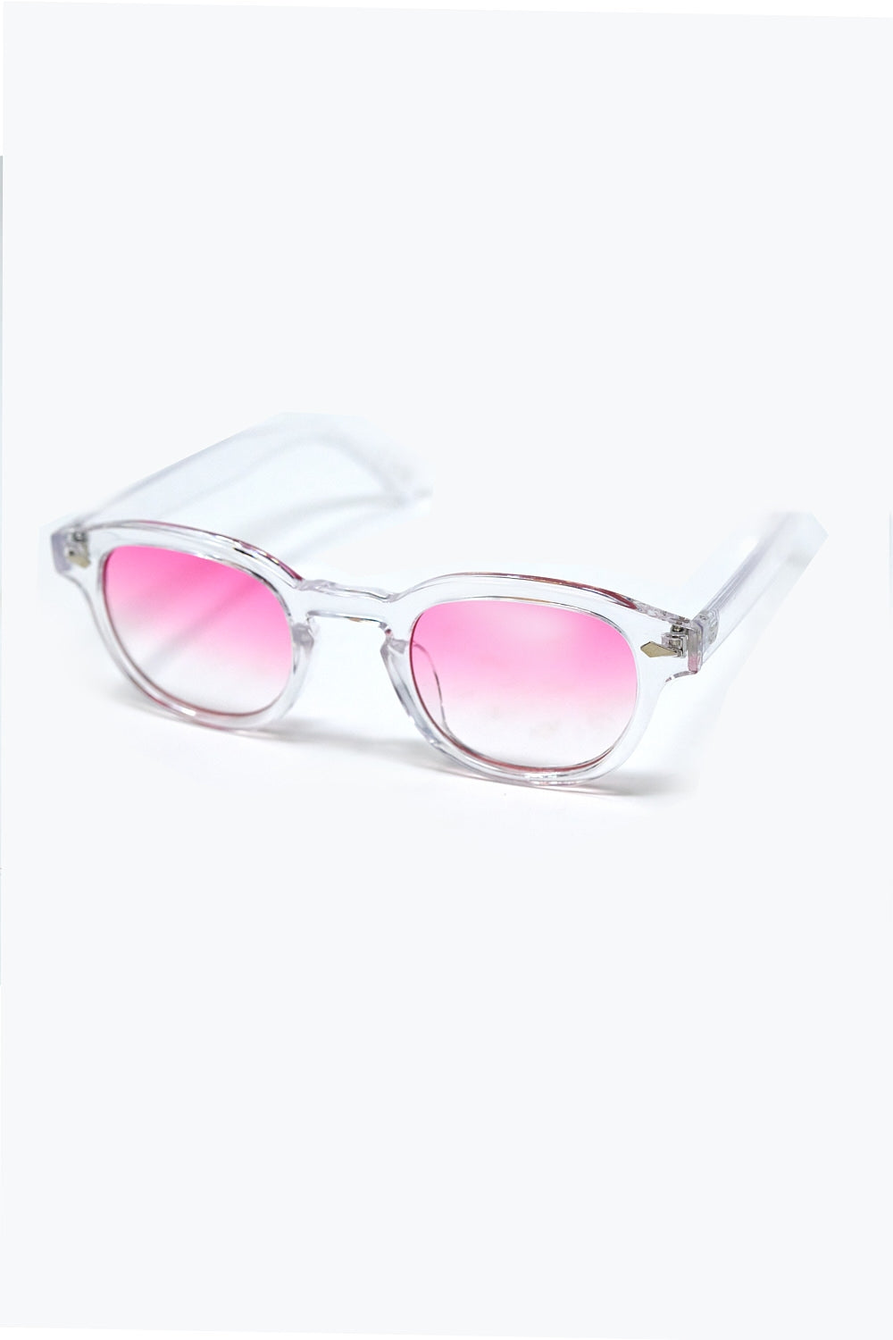 Gafas de sol redondas transparentes con lente degradada rosa