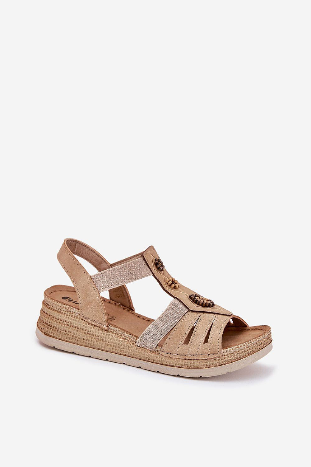 Sandalia INBLU beige vista lateral con plantilla anatómica