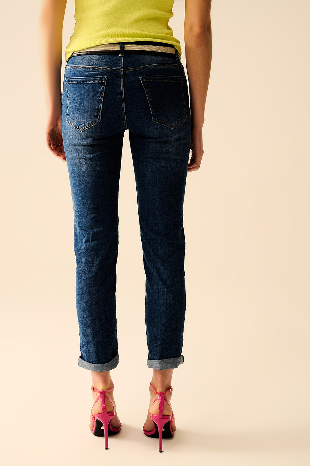 Jeans Básicos Súper Ajustados de Mezclilla de Lavado Medio y Elásticos
