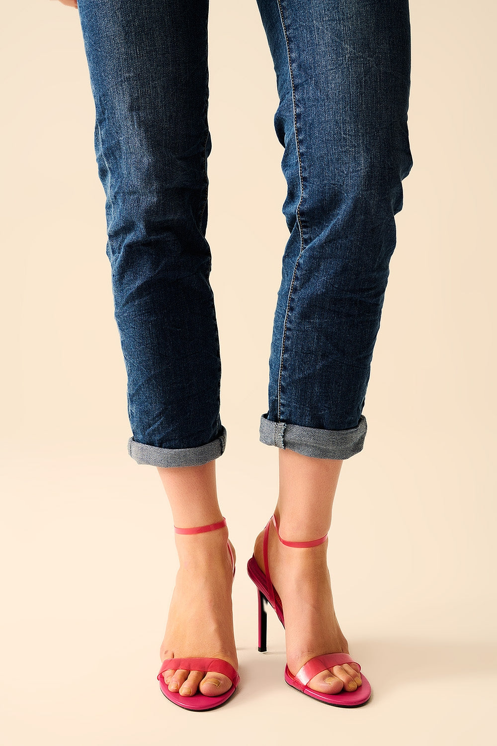 Jeans Básicos Súper Ajustados de Mezclilla de Lavado Medio y Elásticos