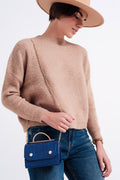 Jersey beis con cuello subido de punto