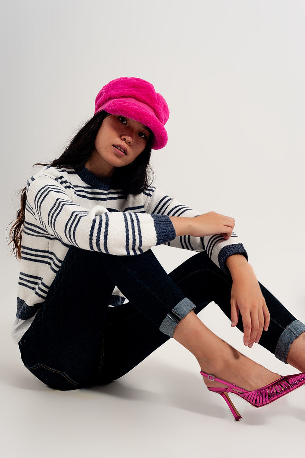 Jersey blanco a rayas de manga larga