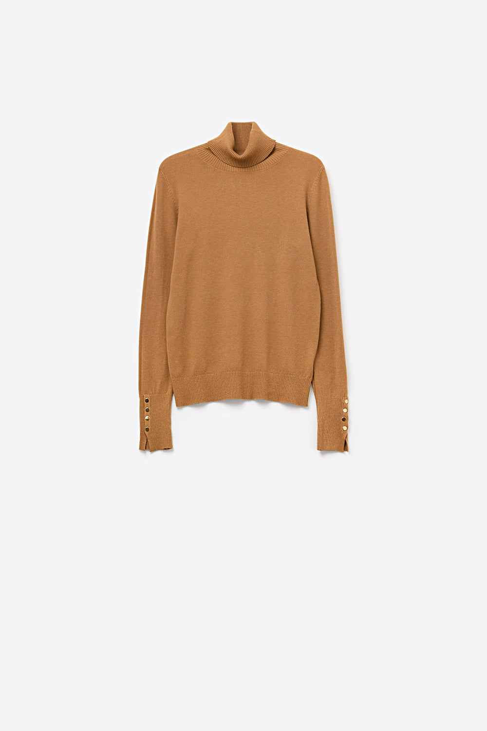 Jersey camel de cuello alto con botones dorados en el pu–o