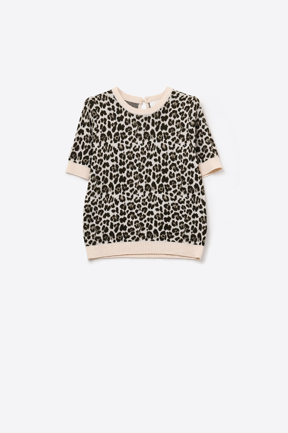 jersey de punto de manga corta con estampado de leopardo