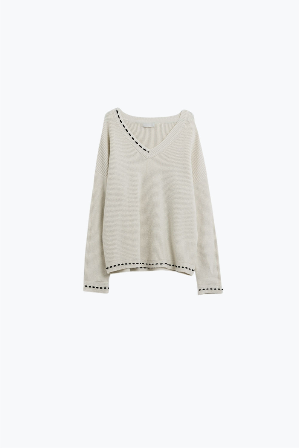 Q2 Jersey con cuello de pico y detalle bordado en negro