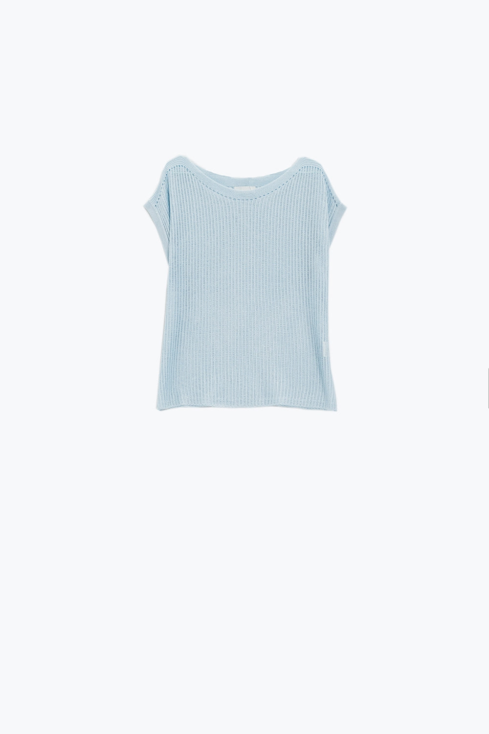 Q2 Jersey de canalé con cuello barco y mangas casquillo en azul