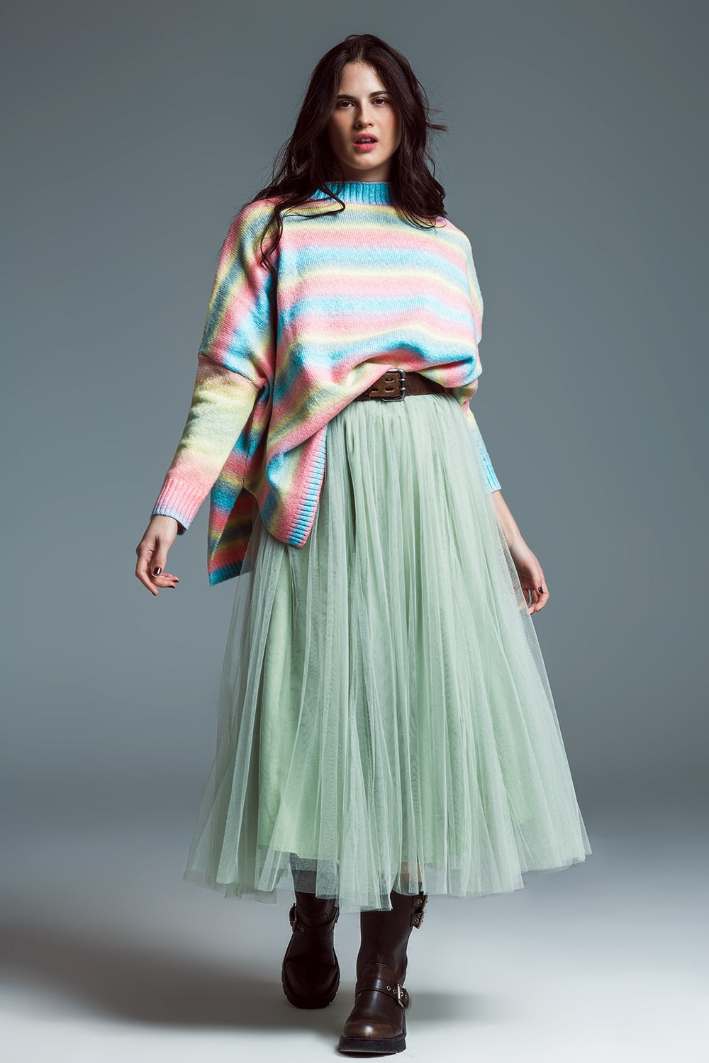 Jersey de cuello alto multicolor oversize con aberturas laterales