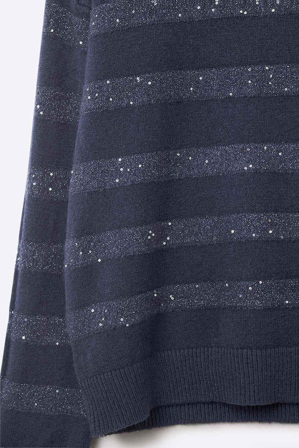 Jersey de punto a rayas azul marino con detalle de lentejuelas
