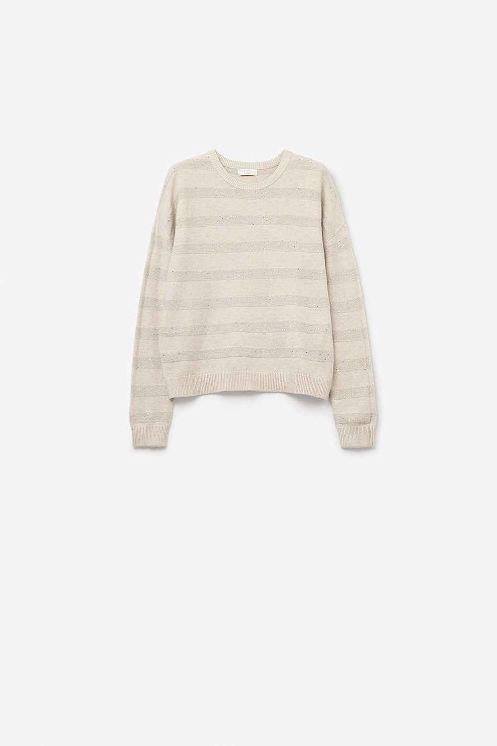 Jersey de punto a rayas color crema con detalle de lentejuelas