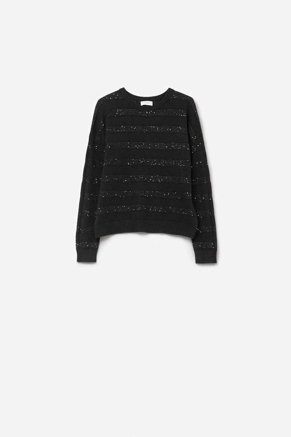 Jersey de punto a rayas negro con detalle de lentejuelas