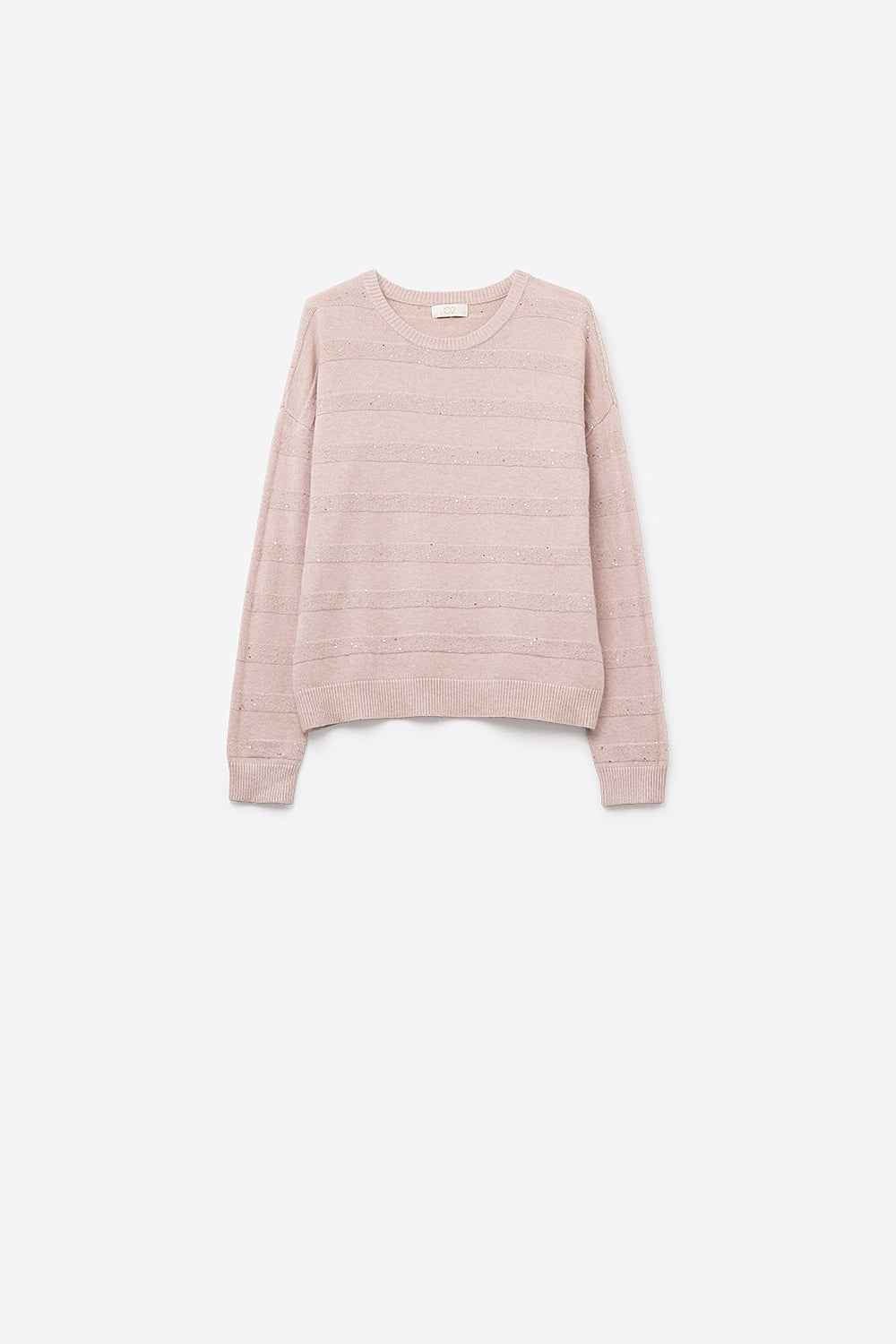Jersey de punto a rayas rosa con detalle de lentejuelas