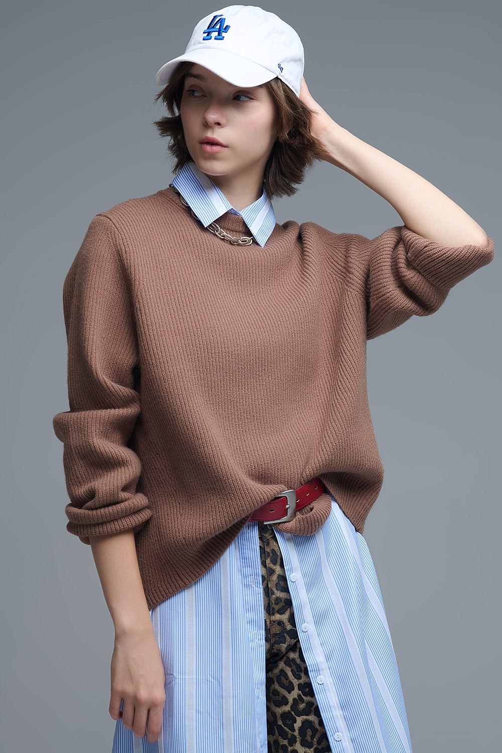 Jersey de punto acanalado en camel