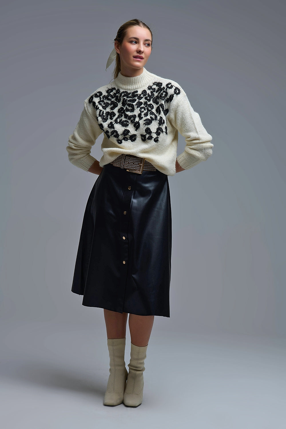 Jersey de punto blanco con diseño abstracto - Suéteres - detalle