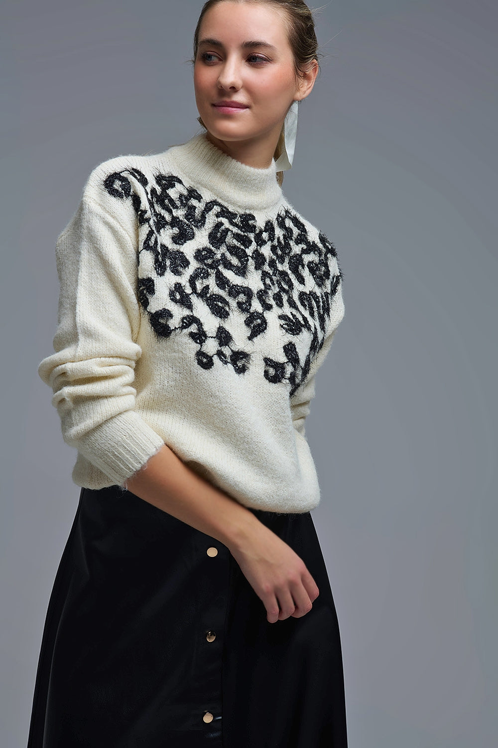 Jersey de punto blanco con diseño abstracto - Suéteres - detalle