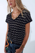 Jersey de punto con cuello en V y mangas caídas Zigzag en negro