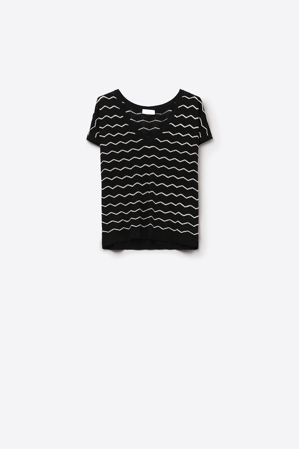 Jersey de punto con cuello en V y mangas caídas Zigzag en negro