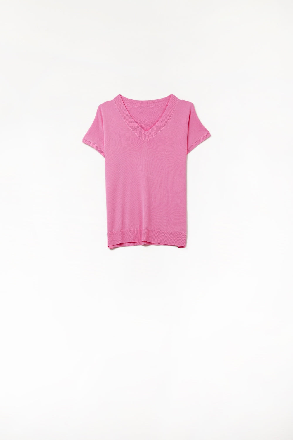 Q2 Jersey de punto fino con cuello en V Fucshia