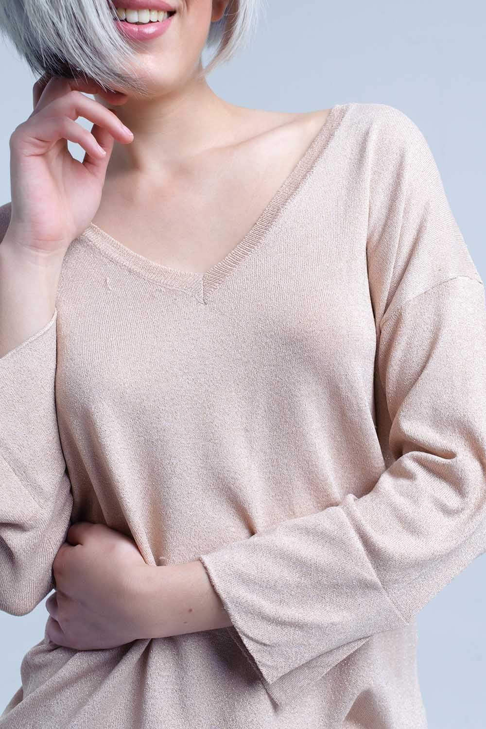 Jersey de punto rosa con detalle de lurex dorado