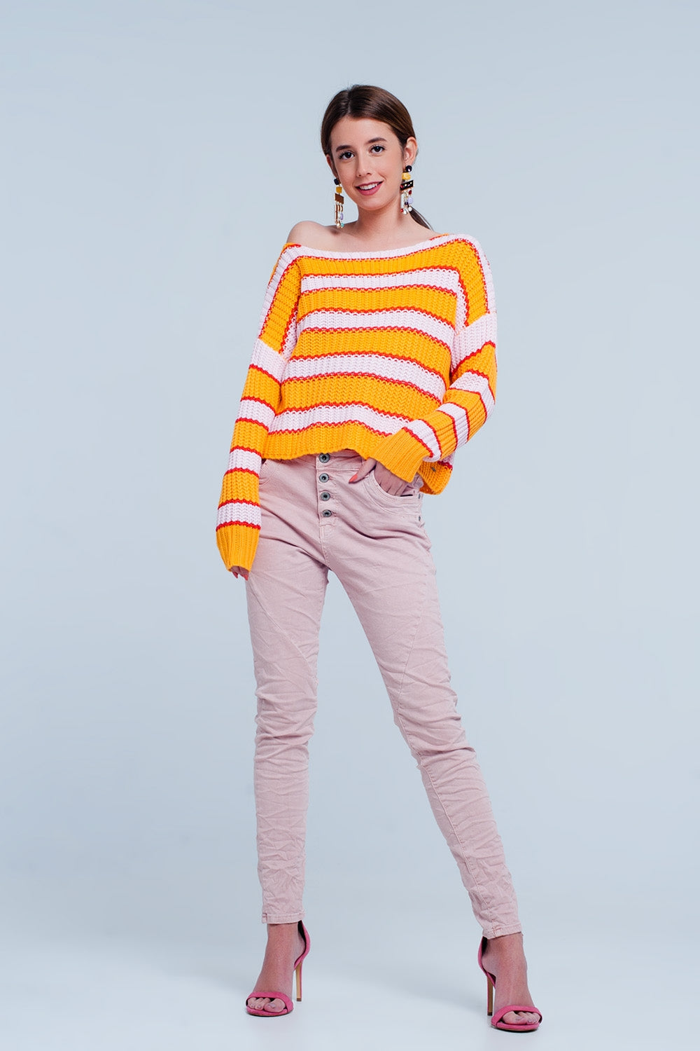 Jersey de rayas colour block en naranja y rosa