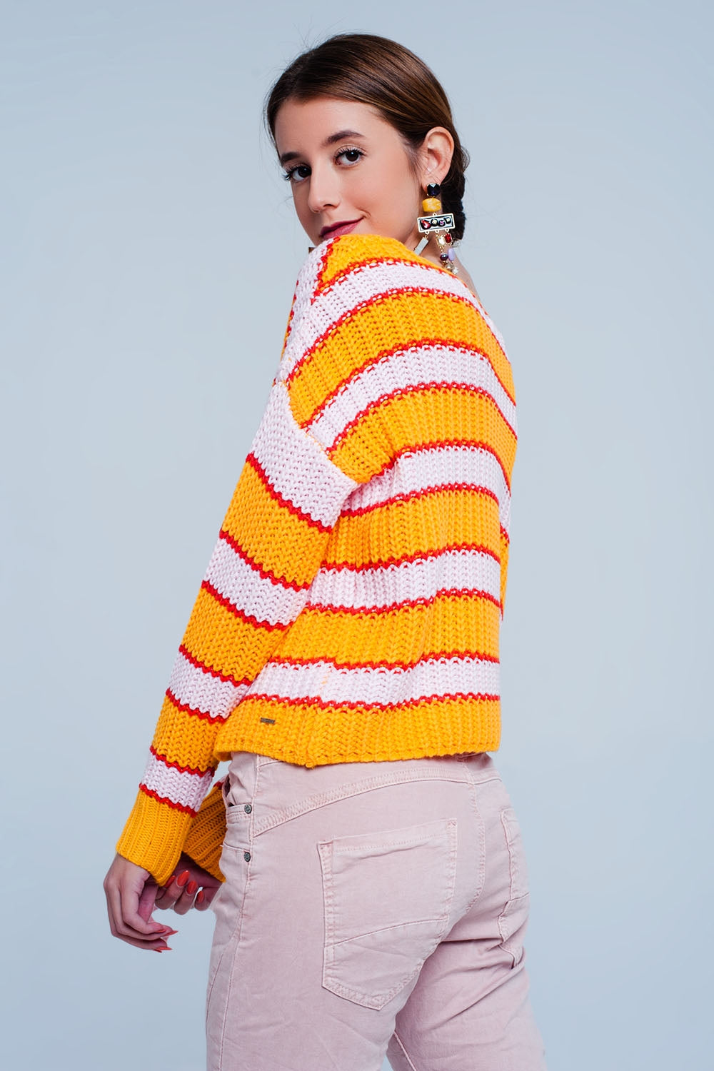 Jersey de rayas colour block en naranja y rosa