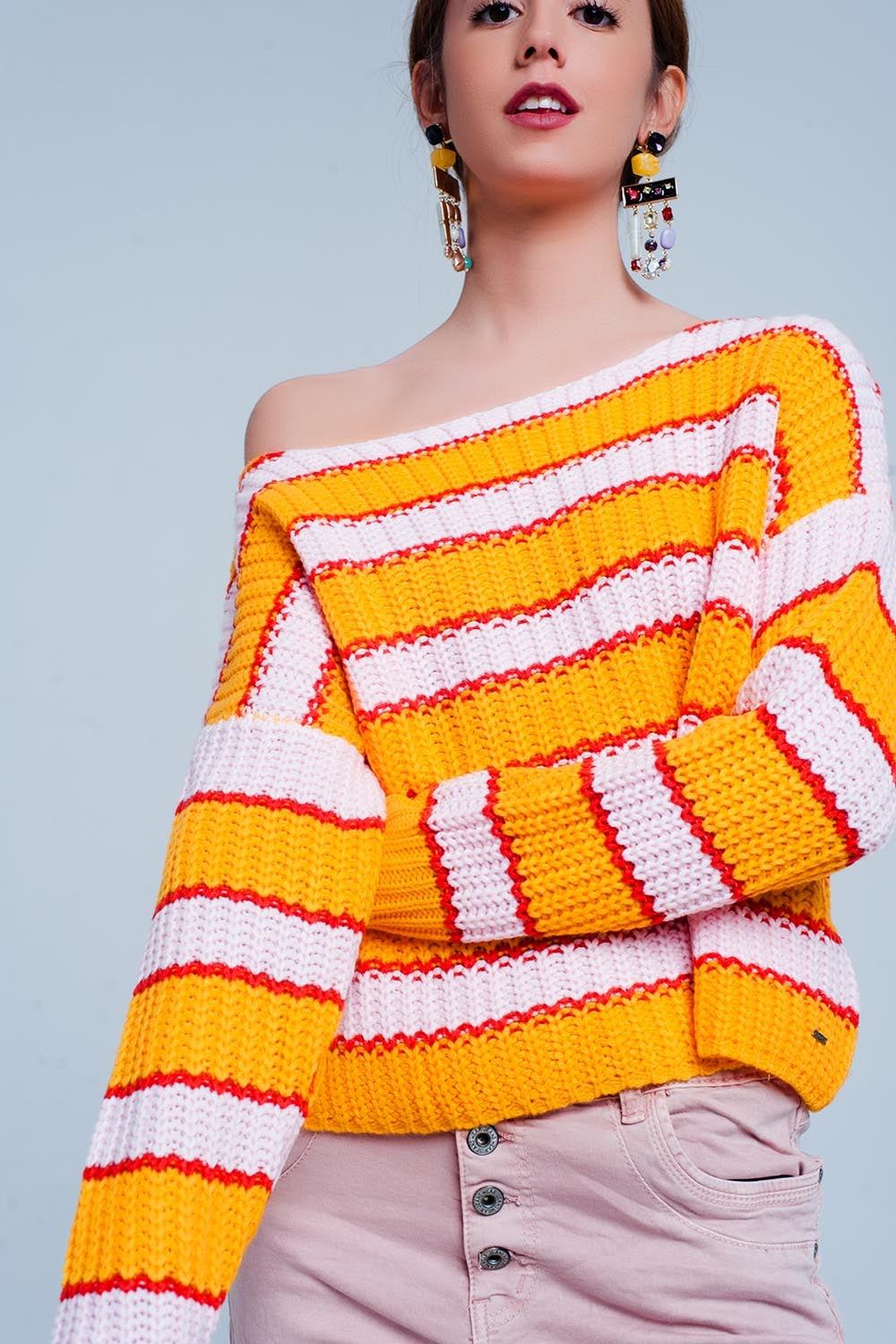 Jersey de rayas colour block en naranja y rosa