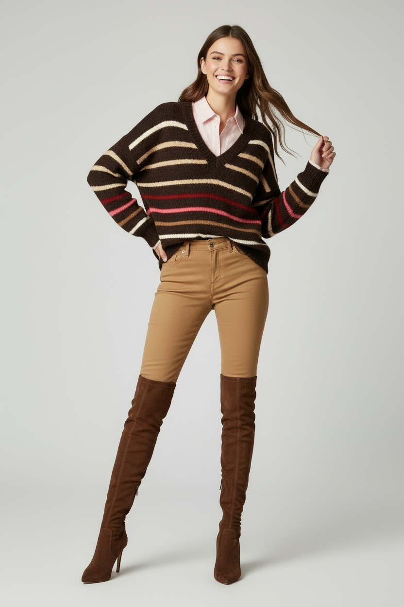 Jersey marrón a rayas en tonos tierra