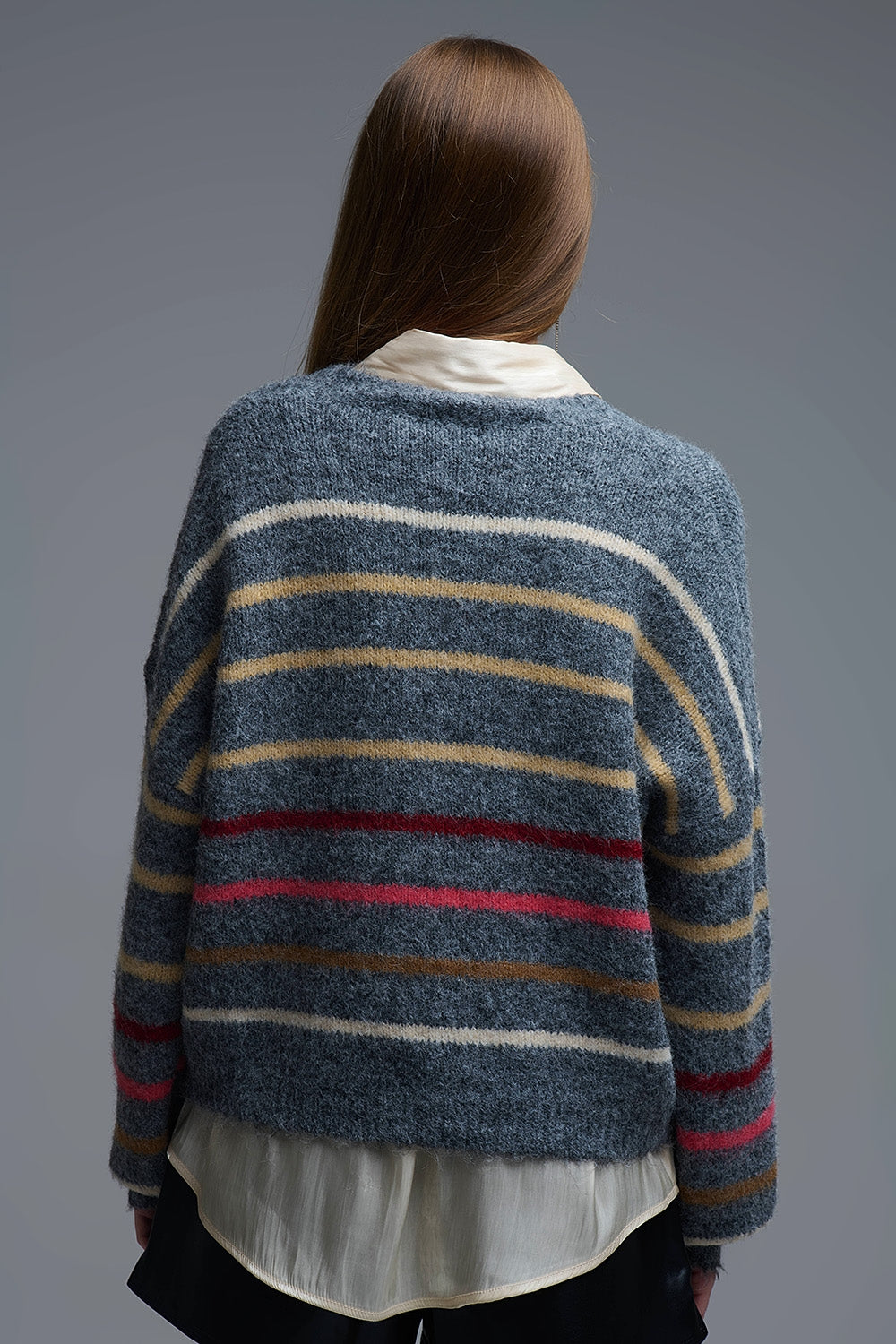Jersey gris oversize de rayas multicolor