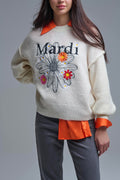 Jersey Mardi Bordado Crema Con Flores