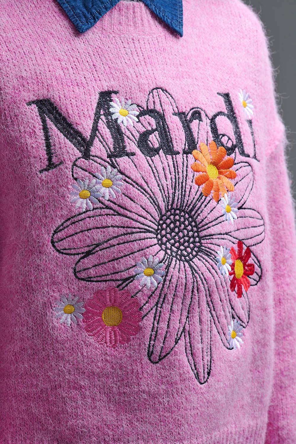 Jersey Mardi Rosa Bordado Con Flores