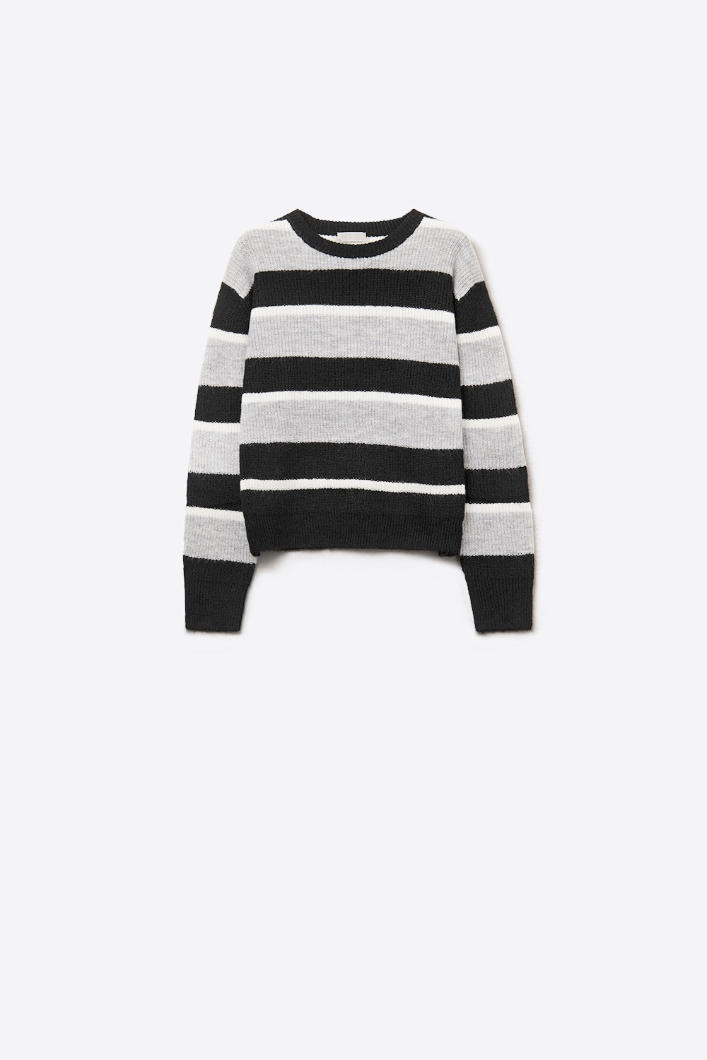 Jersey negro con rayas blancas y grises