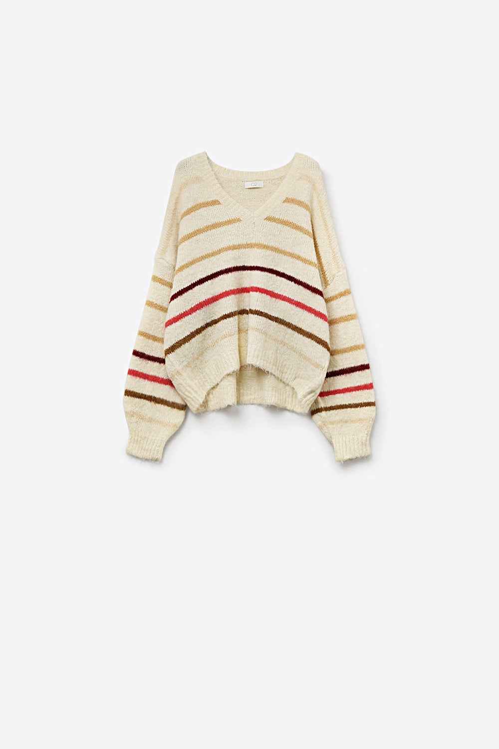 Jersey oversize crema con raya multicolor